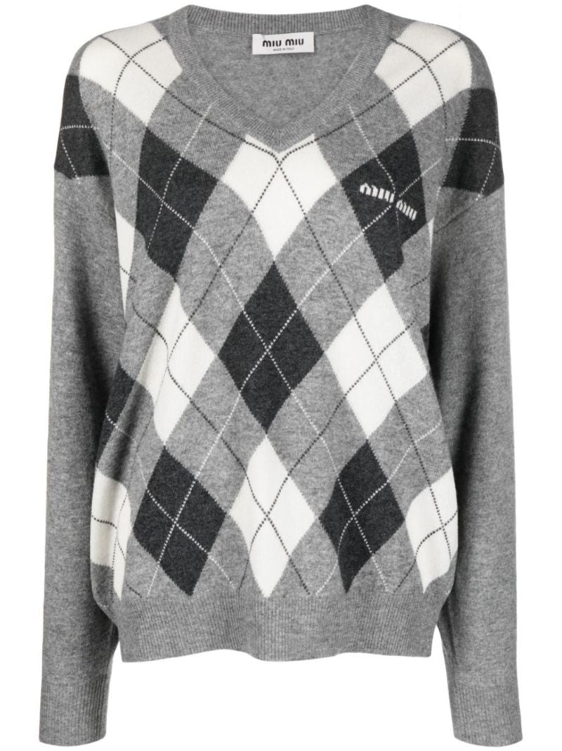 Grey Argyle Cashmere Sweater