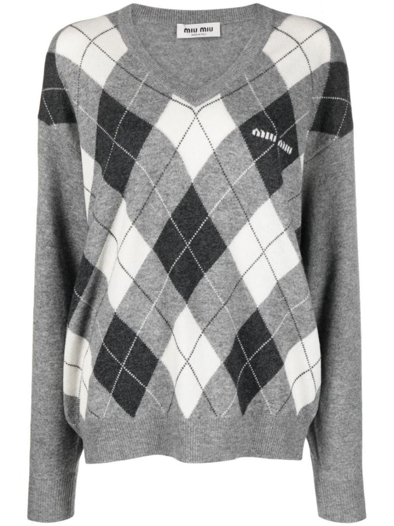 Grey Argyle Cashmere Sweater