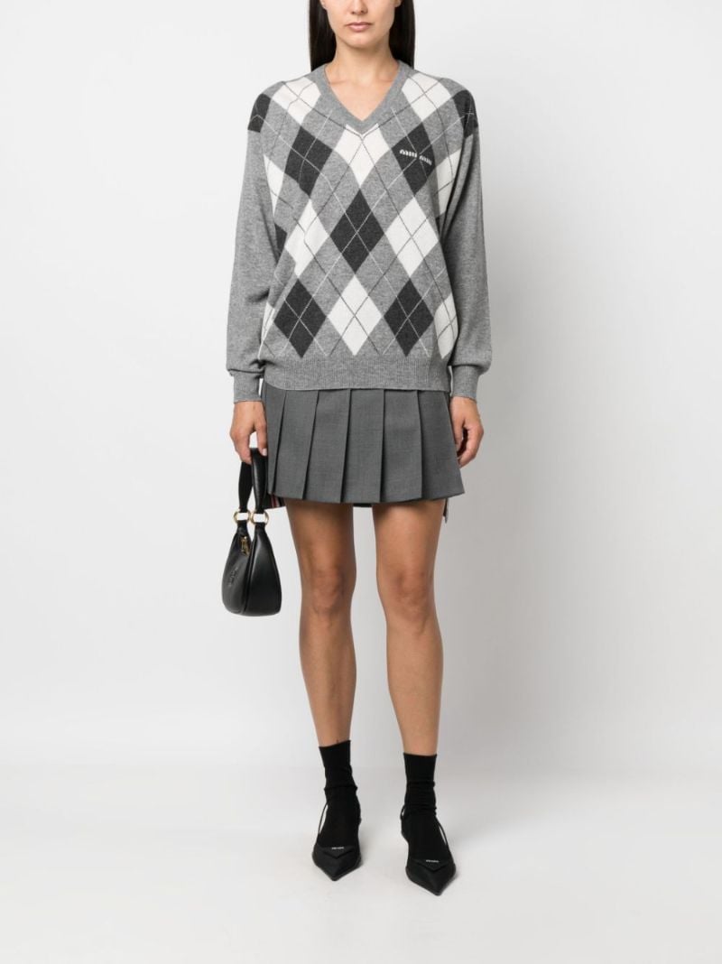 Grey Argyle Cashmere Sweater