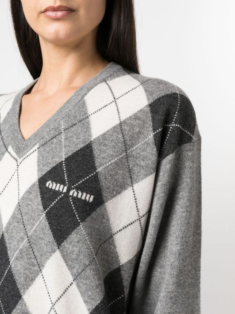 Grey Argyle Cashmere Sweater