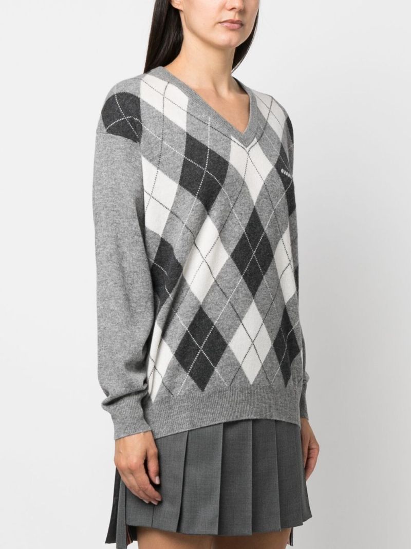 Grey Argyle Cashmere Sweater