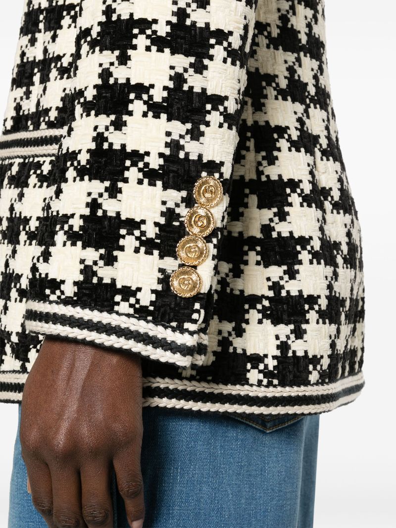 White Houndstooth V-neck Jacket