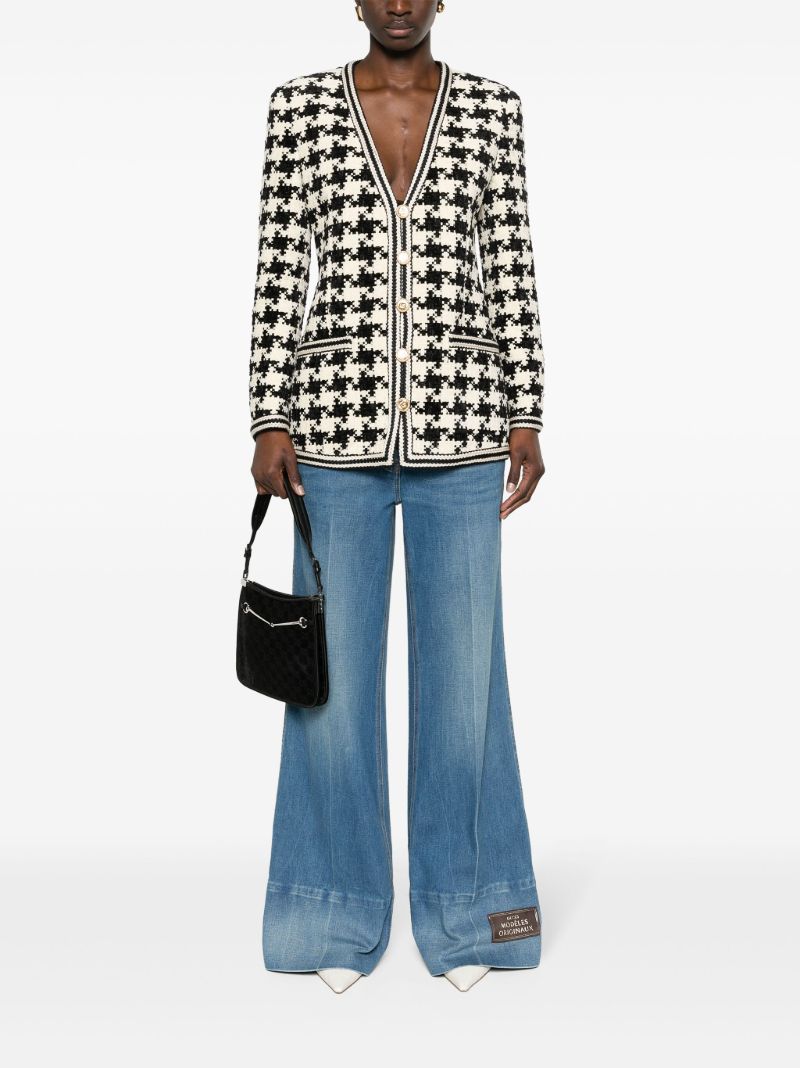 White Houndstooth V-neck Jacket
