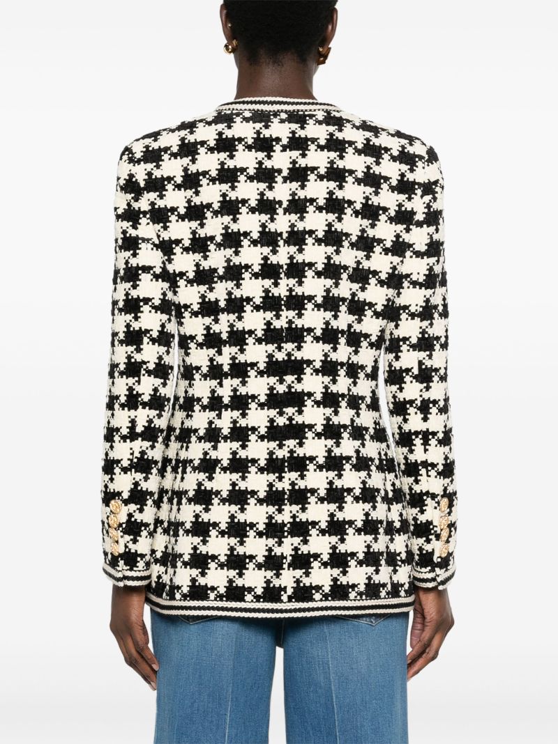 White Houndstooth V-neck Jacket