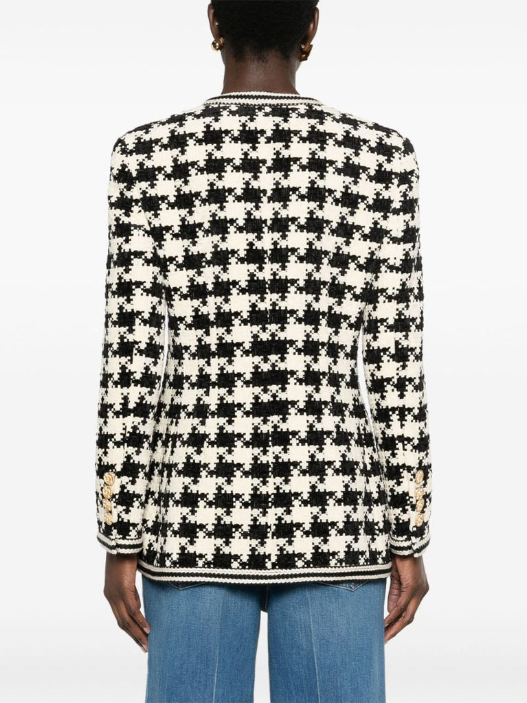 White Houndstooth V-neck Jacket