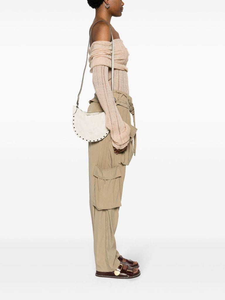 Neutral Mini Moon Suede Shoulder Bag