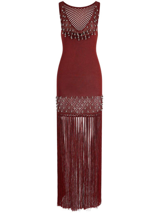 Red Bead-embellished Maxi Dress