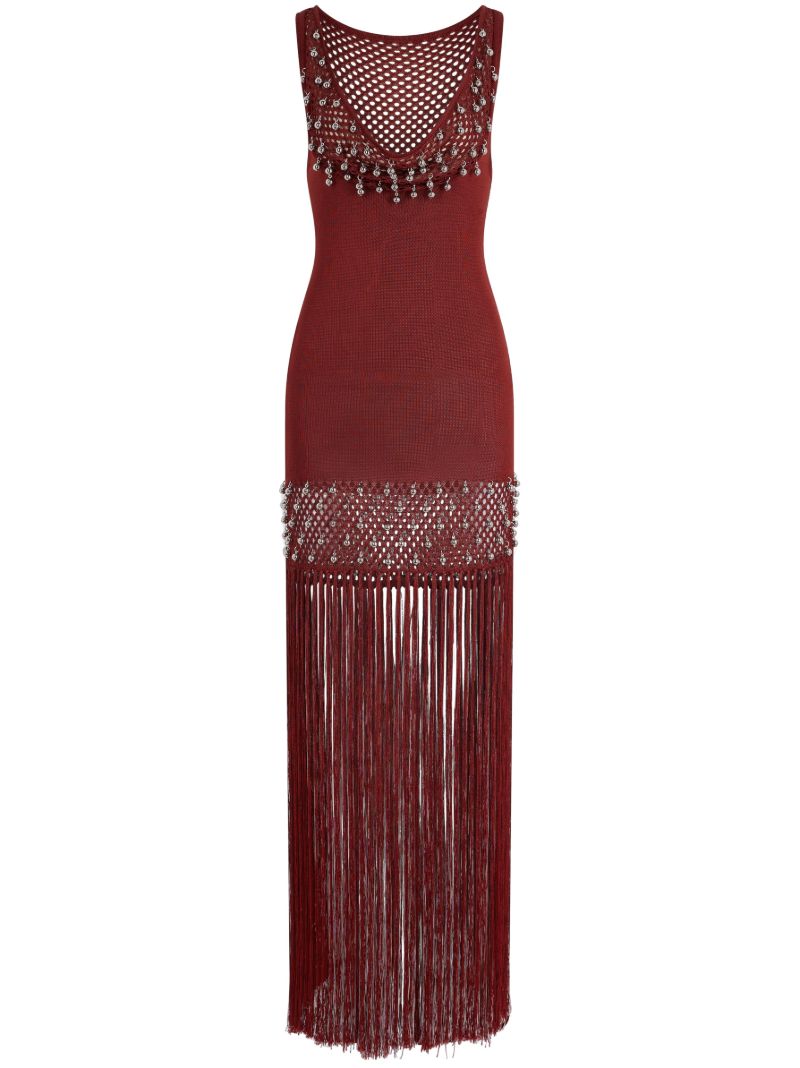 Red Bead-embellished Maxi Dress