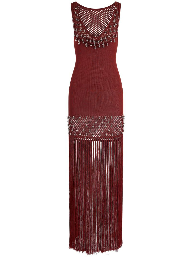 Red Bead-embellished Maxi Dress