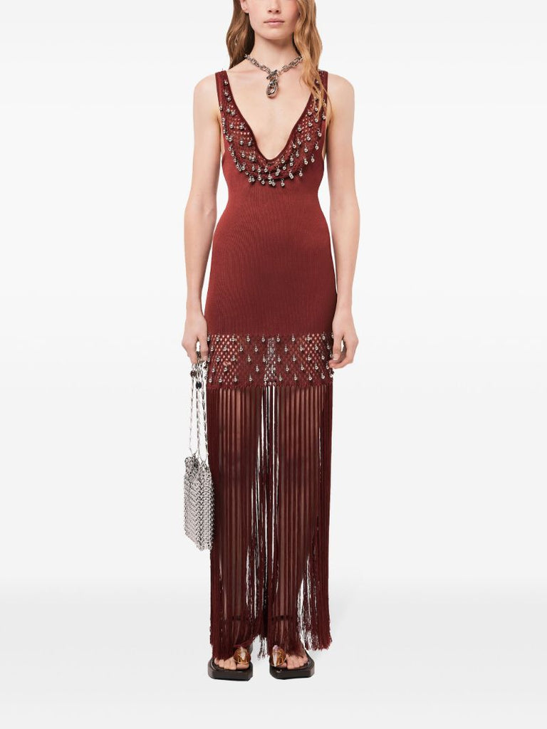 Red Bead-embellished Maxi Dress