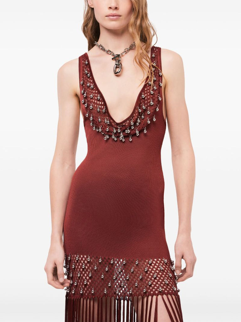 Red Bead-embellished Maxi Dress