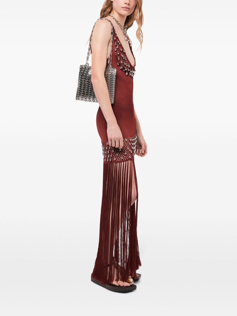 Red Bead-embellished Maxi Dress