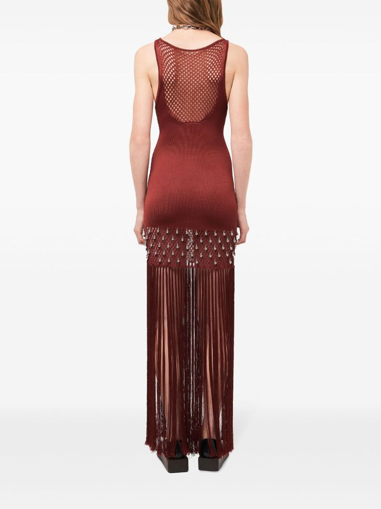 Red Bead-embellished Maxi Dress