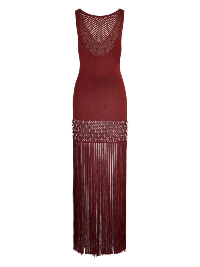Red Bead-embellished Maxi Dress