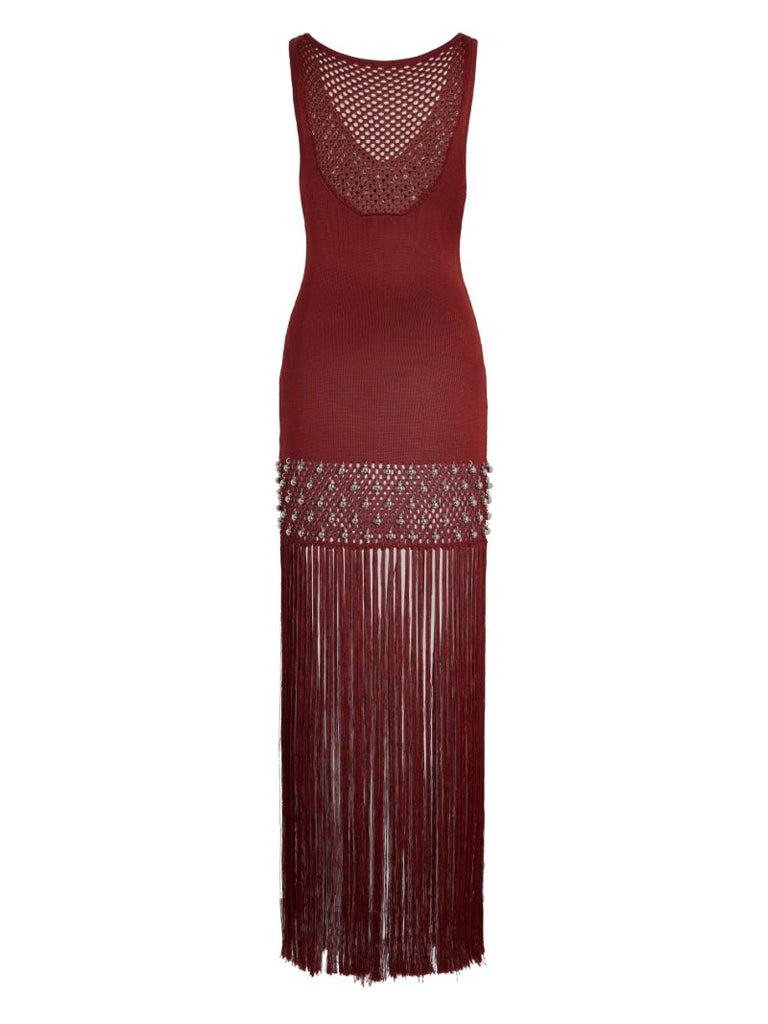 Red Bead-embellished Maxi Dress