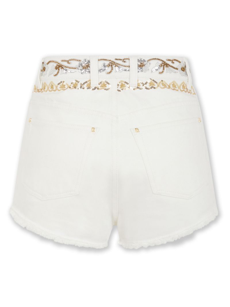Off White Embroidered Denim Minishorts