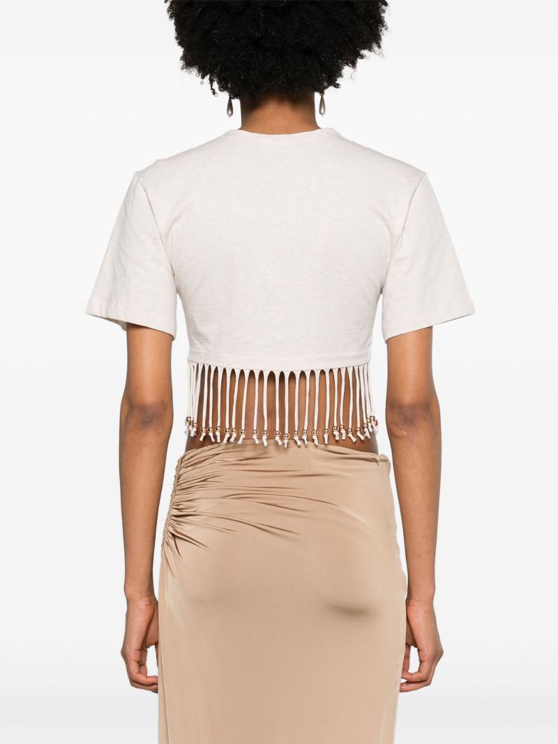 Neutral Beaded Fringe Crop Top