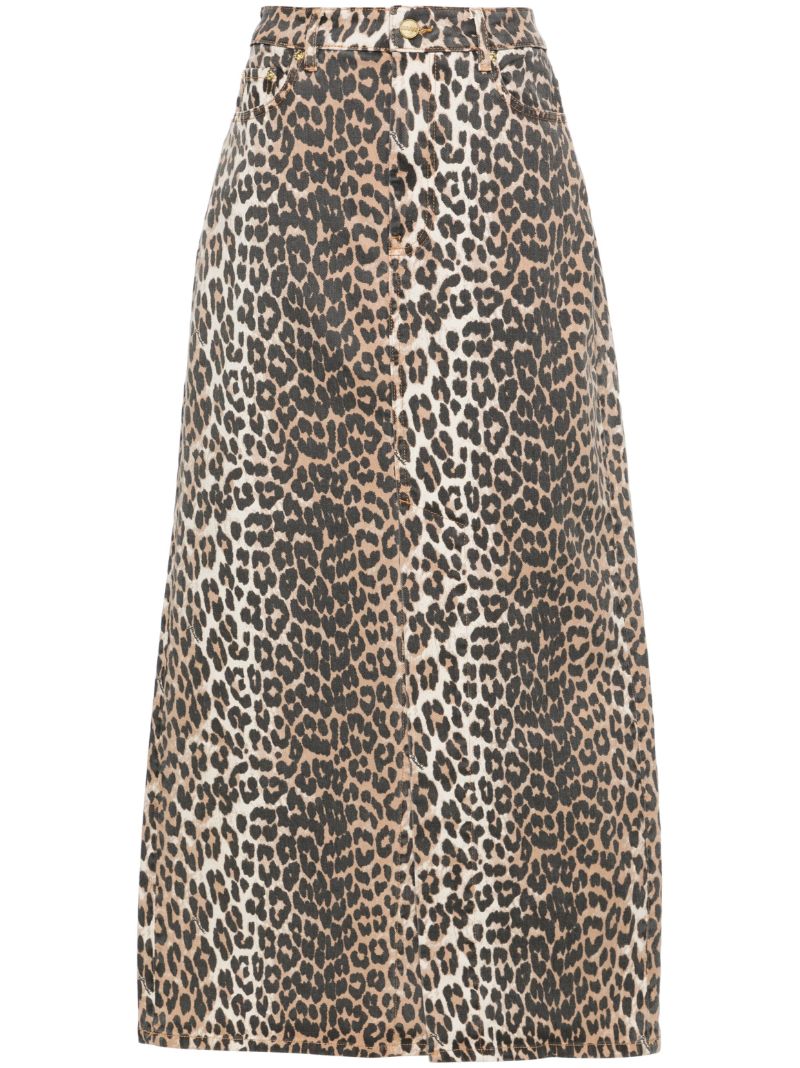 Brown Leopard-print Denim Maxi Skirt