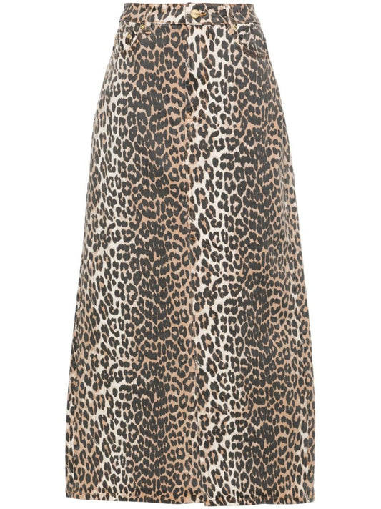 Brown Leopard-print Denim Maxi Skirt
