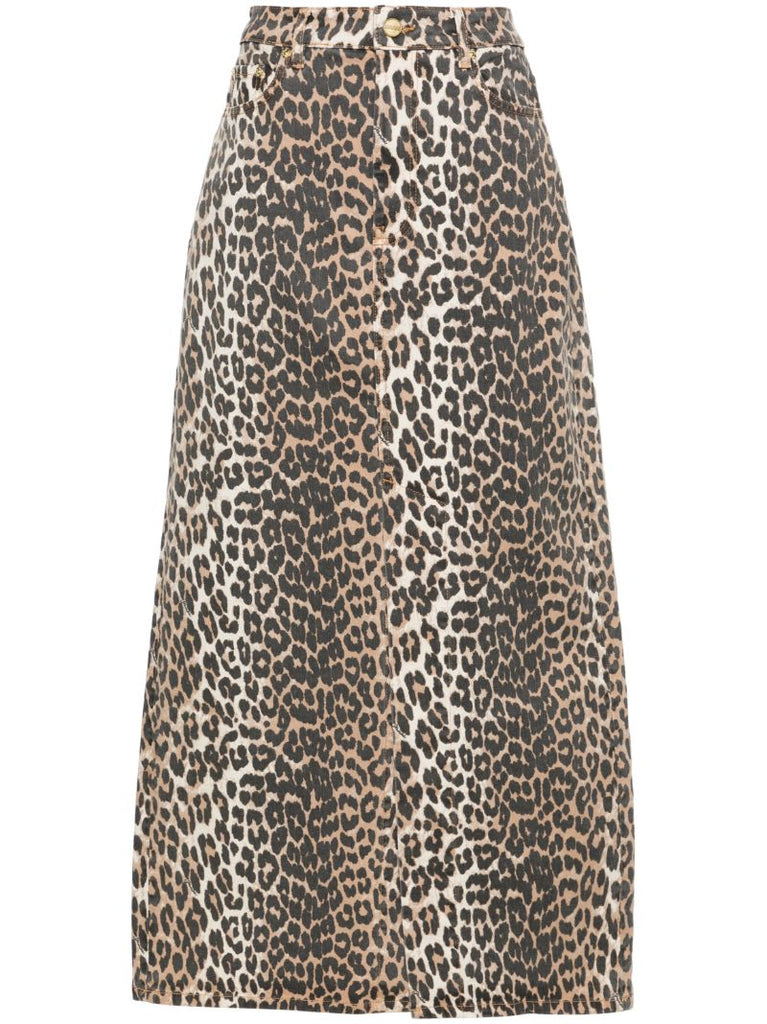 Brown Leopard-print Denim Maxi Skirt