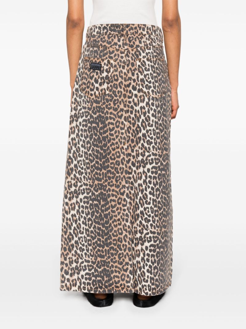 Brown Leopard-print Denim Maxi Skirt