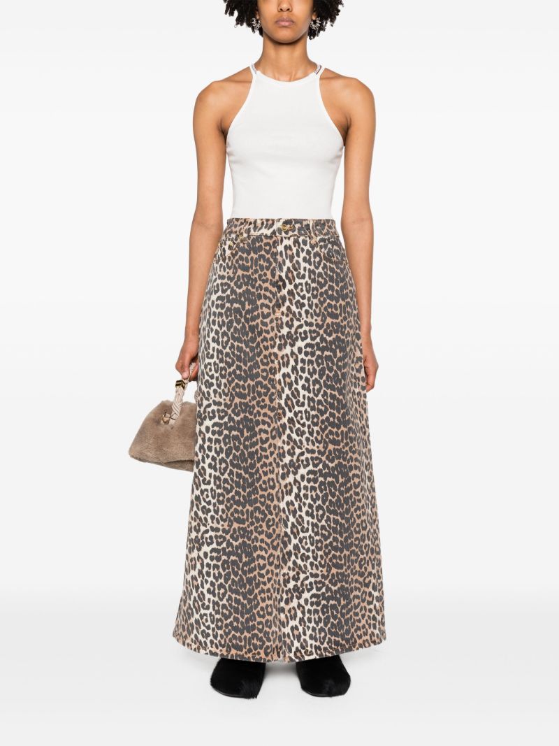 Brown Leopard-print Denim Maxi Skirt