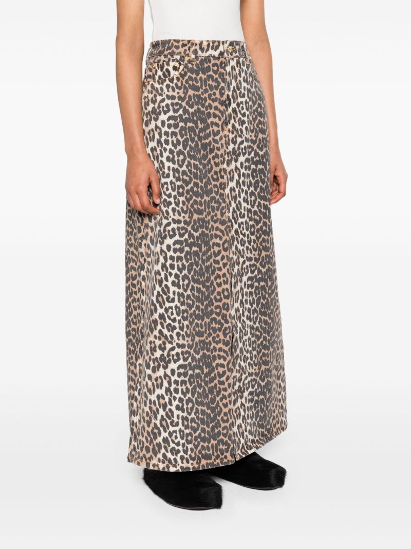 Brown Leopard-print Denim Maxi Skirt
