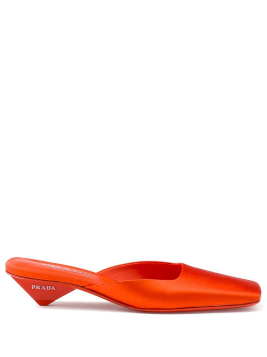 Orange 35 Square-toe Satin Mules