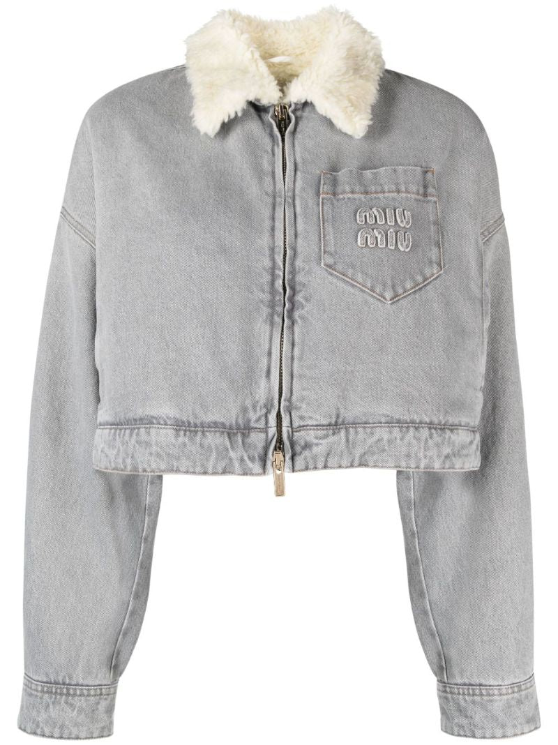 Grey Logo-appliquÃ_x0083_Â© Denim Jacket