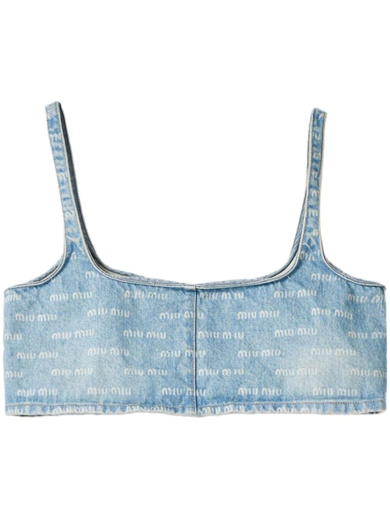 Logo-print Denim Cropped Top