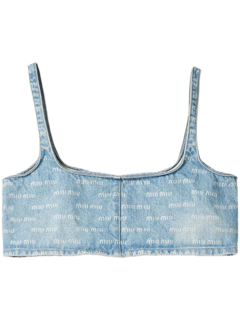 Logo-print Denim Cropped Top