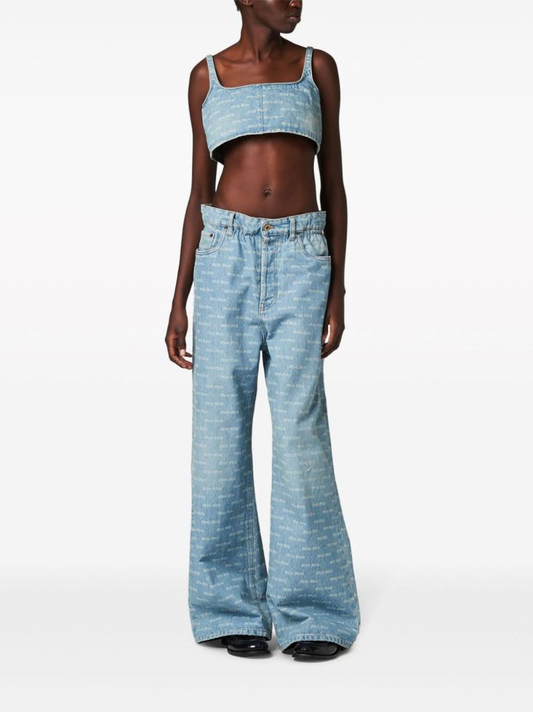 Logo-print Denim Cropped Top