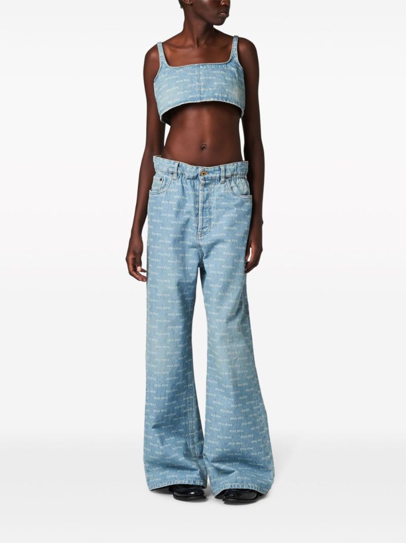 Logo-print Denim Cropped Top