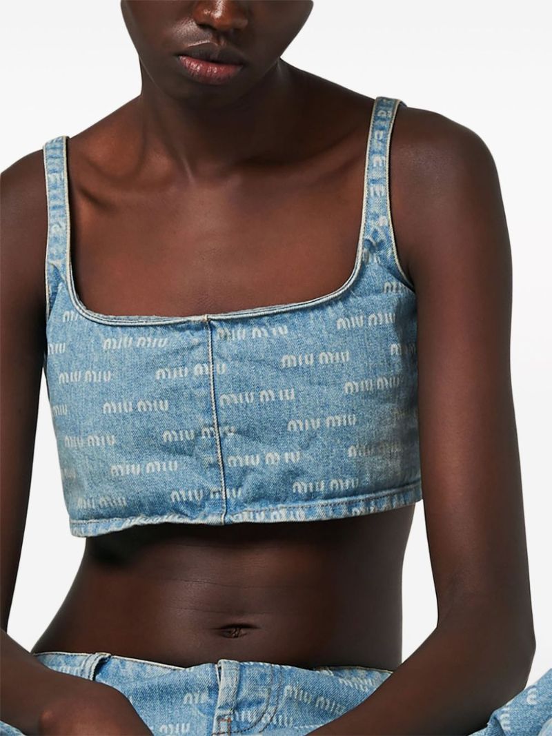 Logo-print Denim Cropped Top
