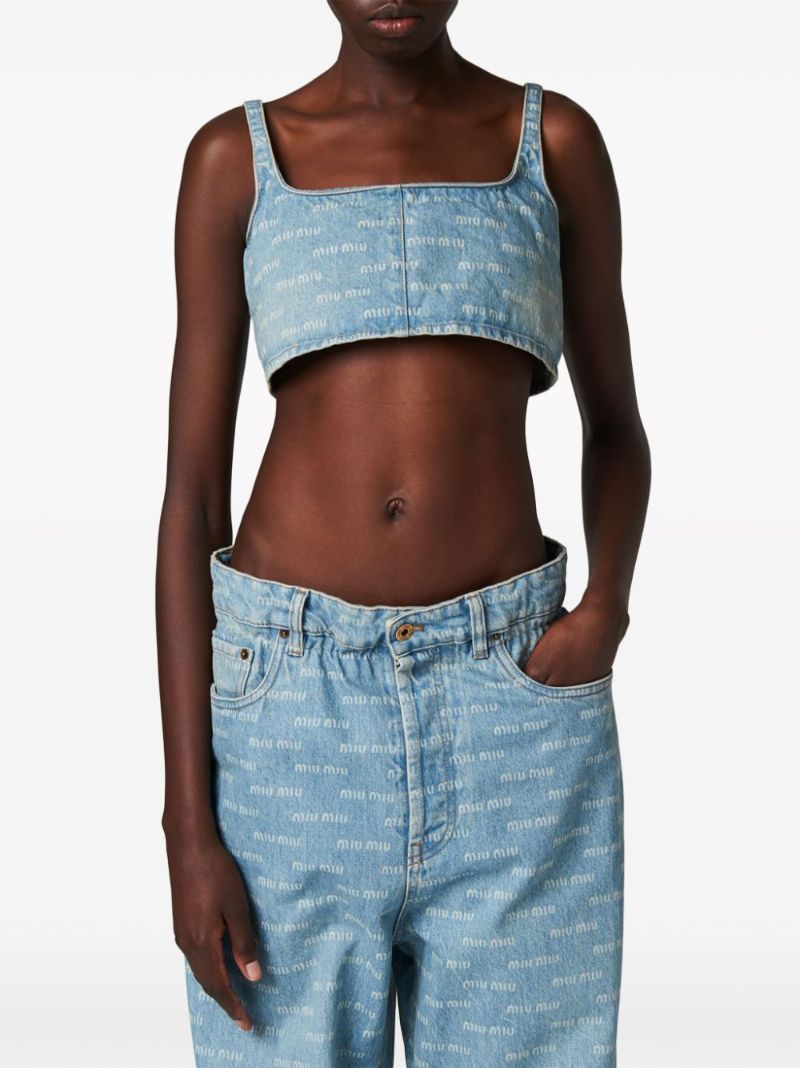 Logo-print Denim Cropped Top