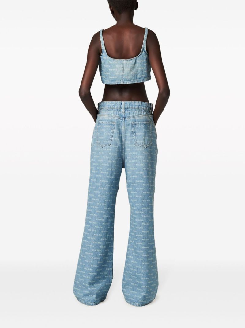 Logo-print Denim Cropped Top