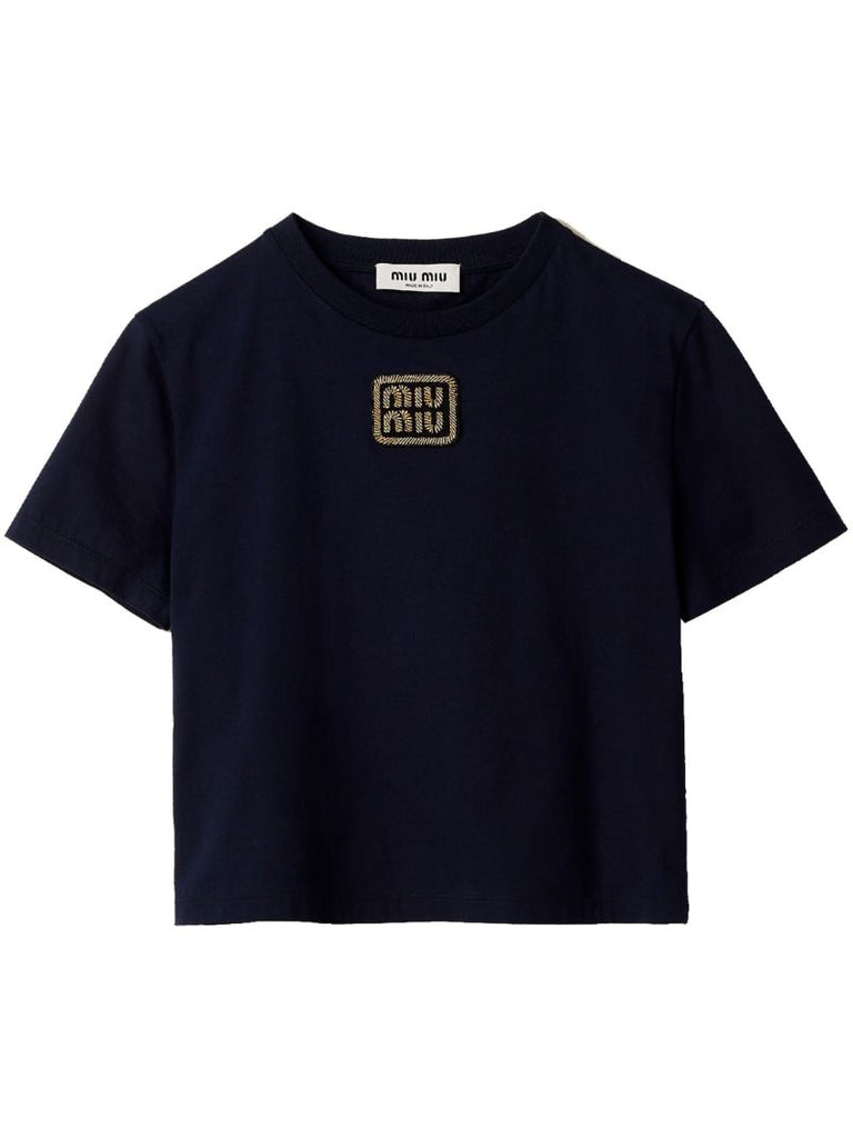 Blue Logo AppliquÃ_x0083_Â© Cotton T-shirt
