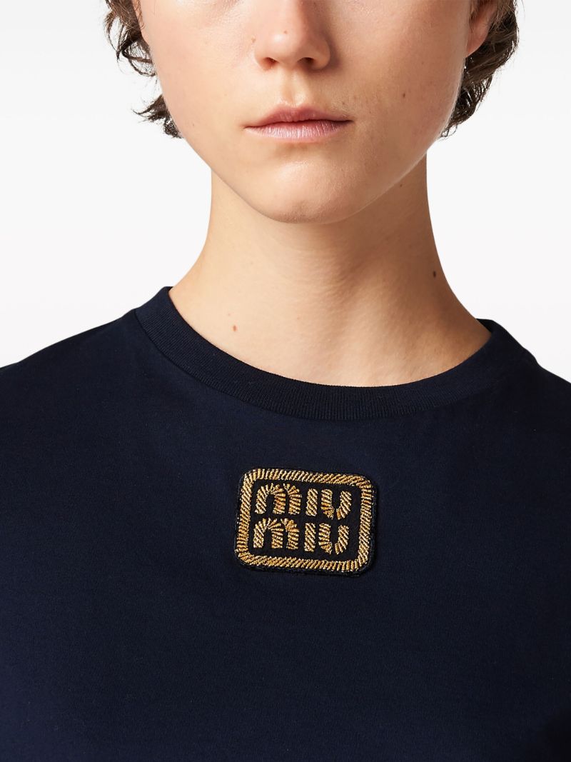 Blue Logo AppliquÃ_x0083_Â© Cotton T-shirt
