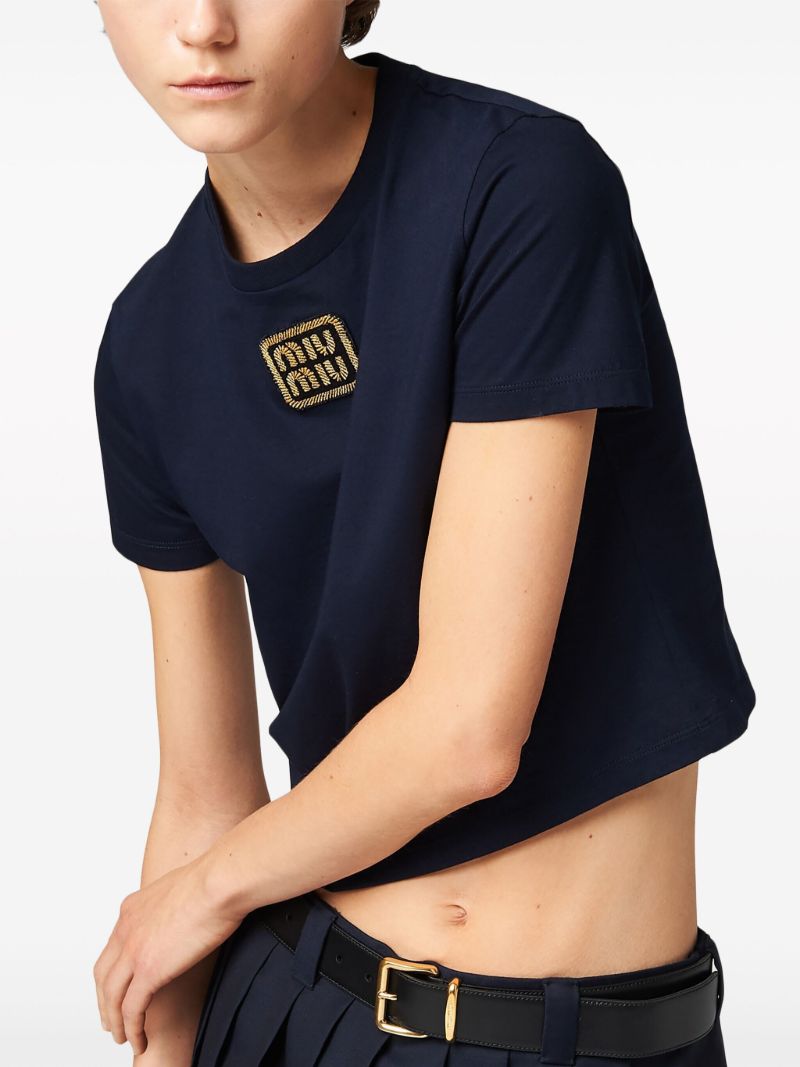 Blue Logo AppliquÃ_x0083_Â© Cotton T-shirt