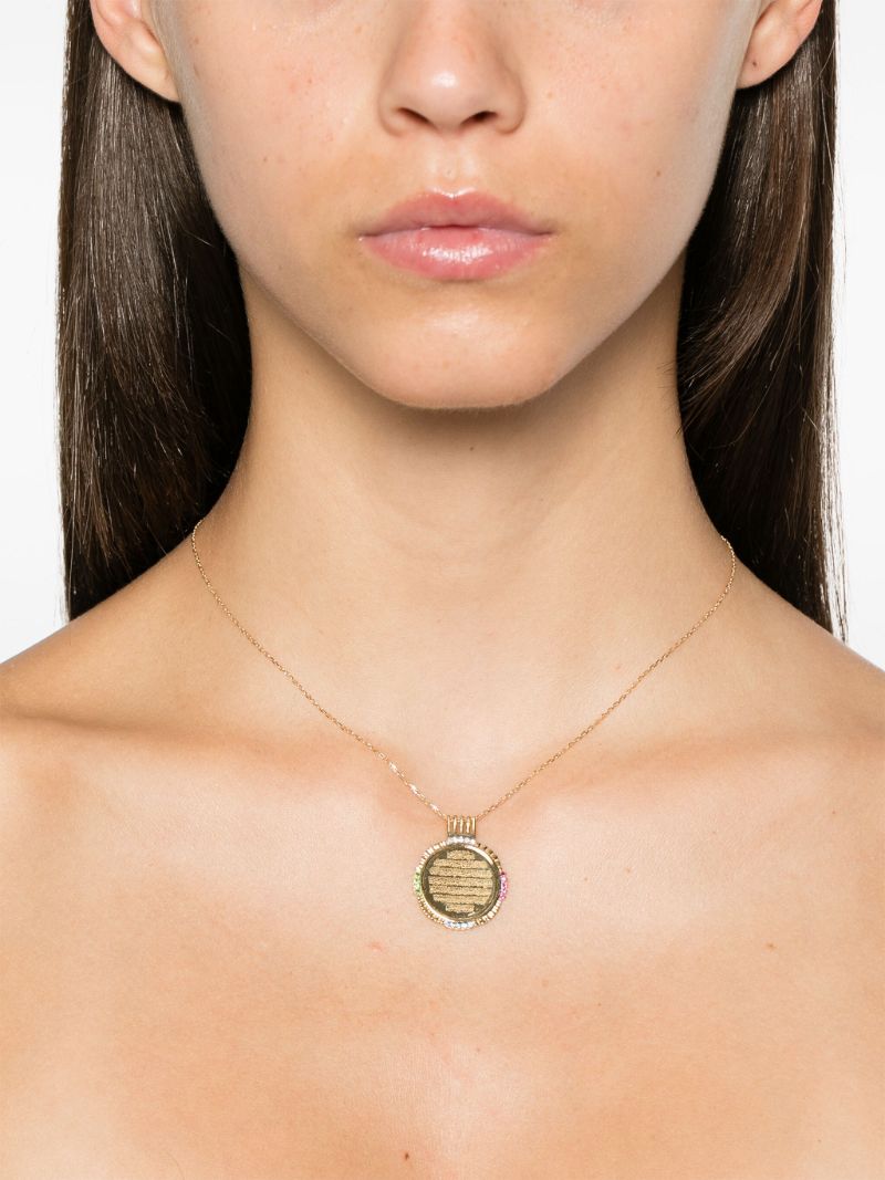 18k Yellow Gold Ayut Al Kursi Big Diamond and Emerald Necklace