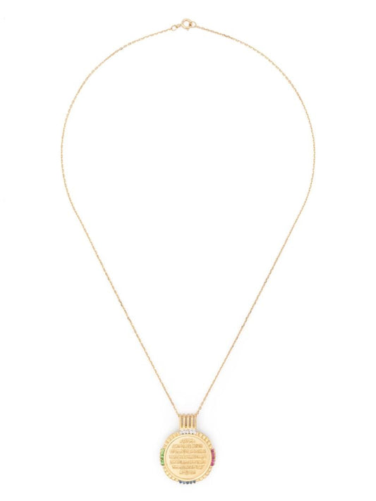 18k Yellow Gold Ayut Al Kursi Big Diamond and Emerald Necklace