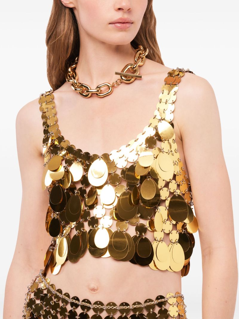 Gold-toned Large Sequin Design Cropped Top