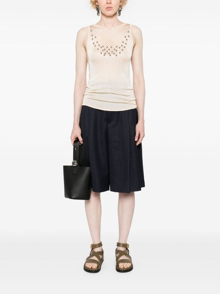 Neutral Bead-embellished Knitted Top