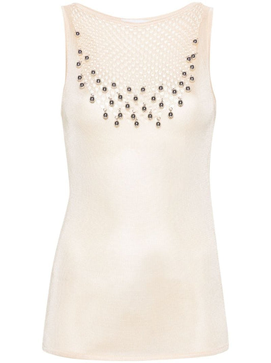 Neutral Bead-embellished Knitted Top