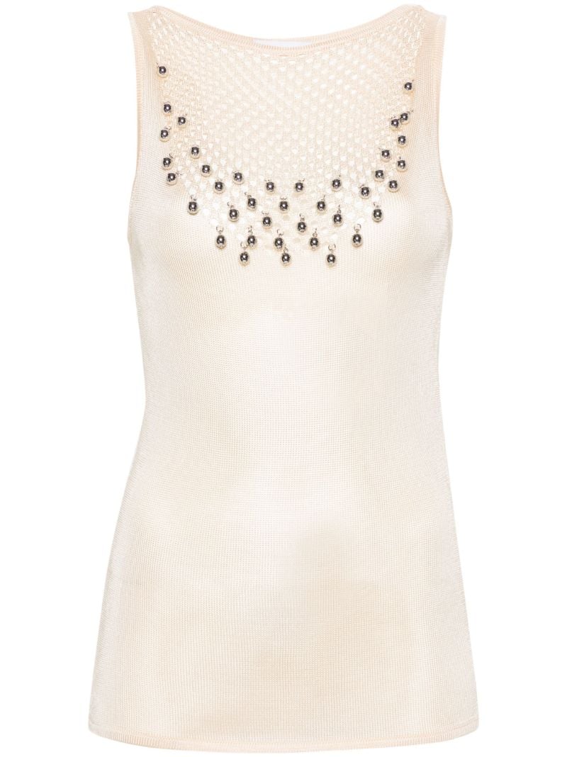 Neutral Bead-embellished Knitted Top