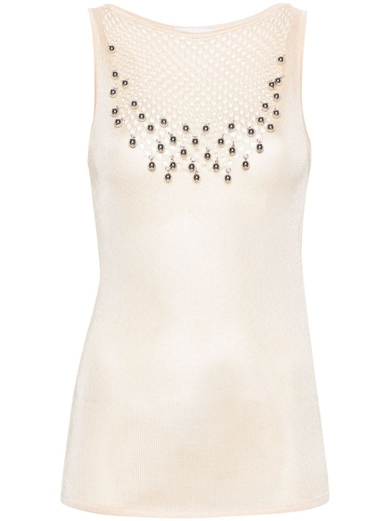 Neutral Bead-embellished Knitted Top