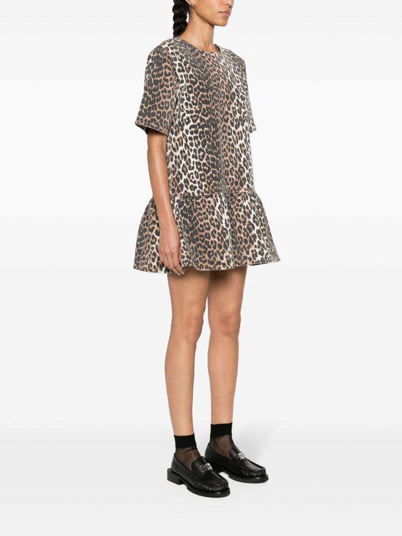 Brown Leopard-print Peplum-hem Mini Dress