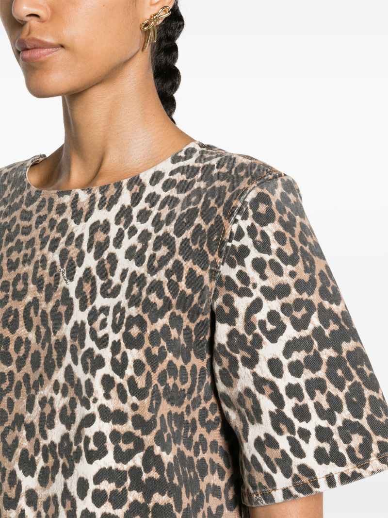 Brown Leopard-print Peplum-hem Mini Dress