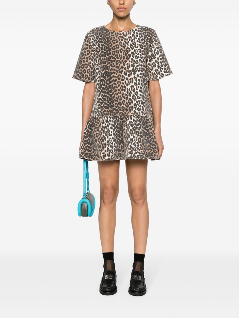 Brown Leopard-print Peplum-hem Mini Dress