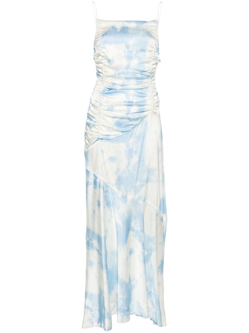 Blue Abstract-print Satin Maxi Dress